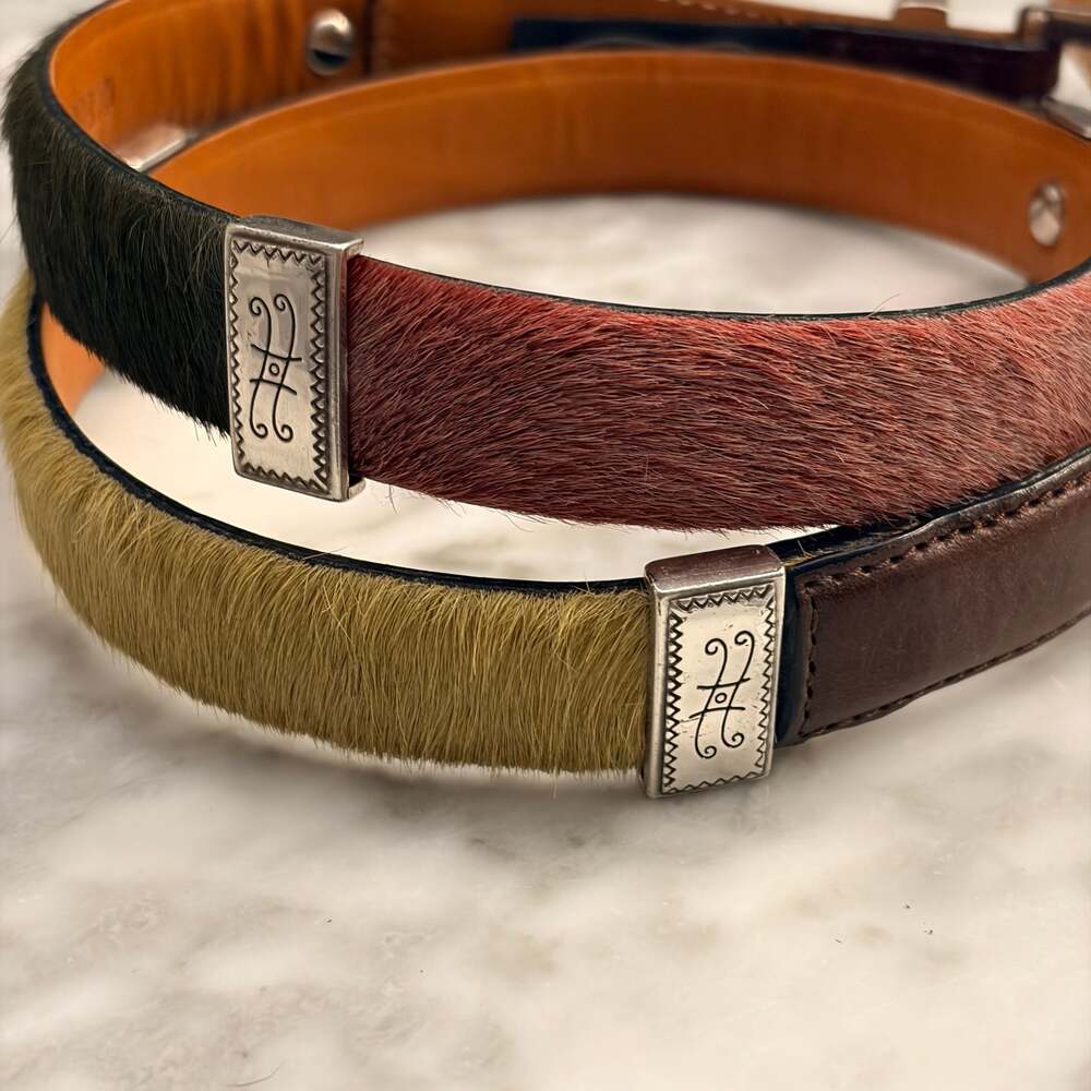 Brighton Multi-Color Calf Hair Leather Concho Belt Western Boho 90s L34 - Picture 2 of 9